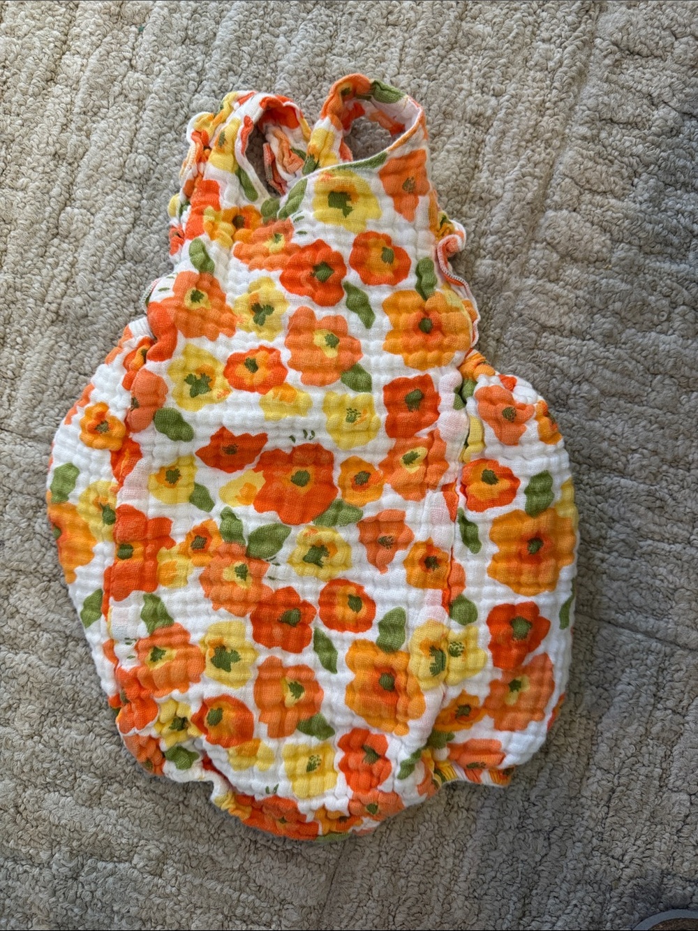 Angel Dear Orange and Yellow Floral Muslin Romper